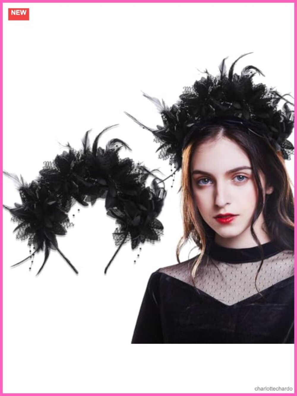 Gothic Flower Feather Lace Headband Halloween Headpiece Costume Hair Accessory